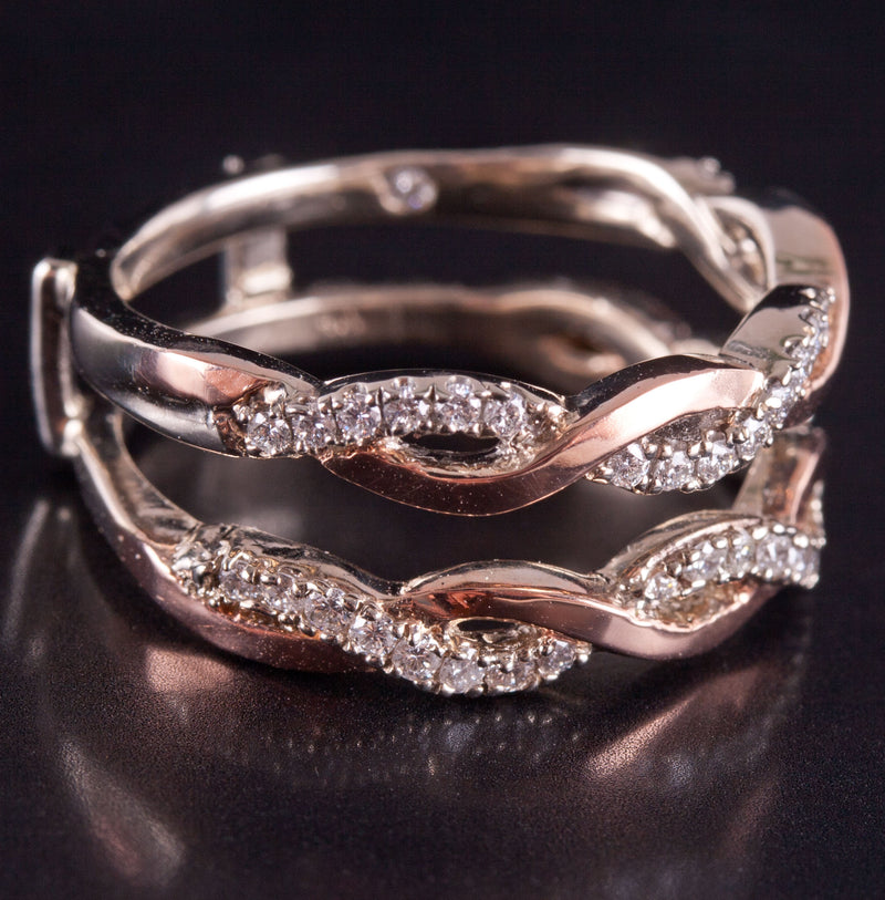 14k White Rose Gold Round G-H SI1 Diamond Wedding Ring Guard / Enhancer .42ctw