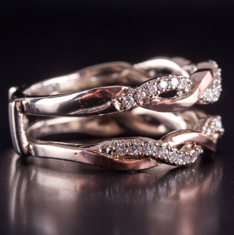 14k White Rose Gold Round G-H SI1 Diamond Wedding Ring Guard / Enhancer .42ctw