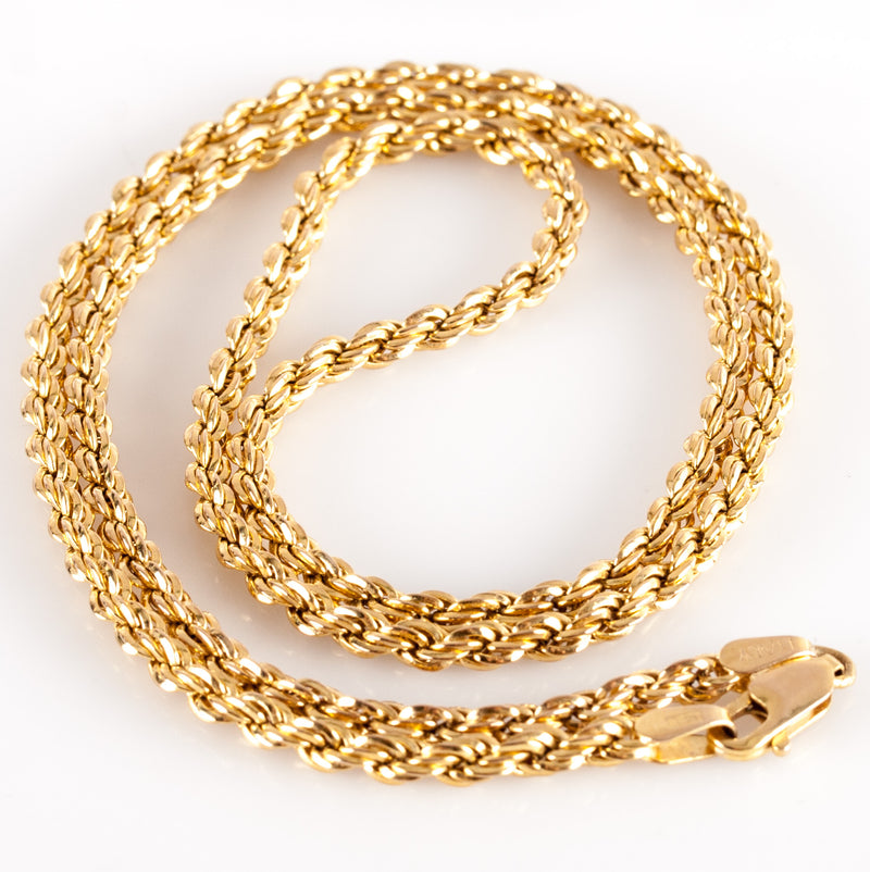 14k Yellow Gold Italian Rope Style Chain Necklace 15.45g 20" Length 2.9mm Width