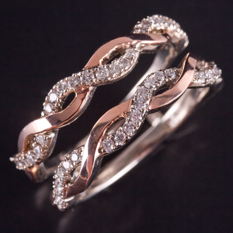 14k White Rose Gold Round G-H SI1 Diamond Wedding Ring Guard / Enhancer .42ctw