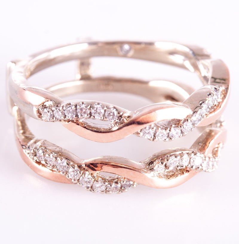 14k White Rose Gold Round G-H SI1 Diamond Wedding Ring Guard / Enhancer .42ctw