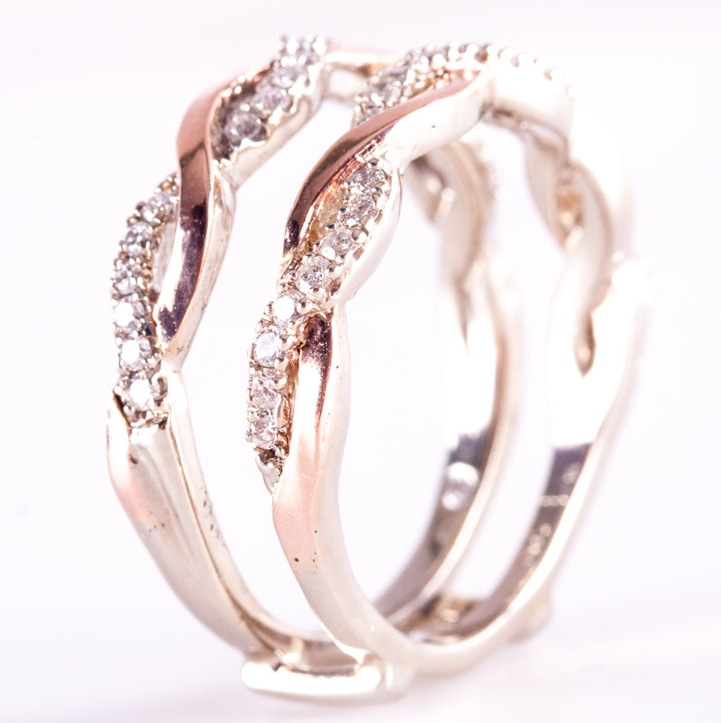 14k White Rose Gold Round G-H SI1 Diamond Wedding Ring Guard / Enhancer .42ctw