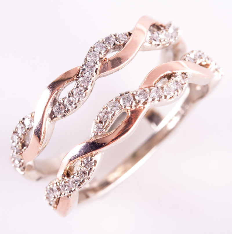 14k White Rose Gold Round G-H SI1 Diamond Wedding Ring Guard / Enhancer .42ctw