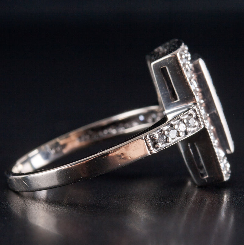 14k White Gold Princess Sapphire & Round Diamond Cocktail Ring .95ctw 4.18g