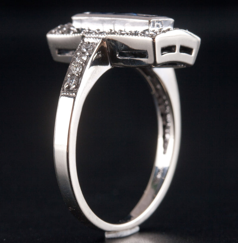 14k White Gold Princess Sapphire & Round Diamond Cocktail Ring .95ctw 4.18g