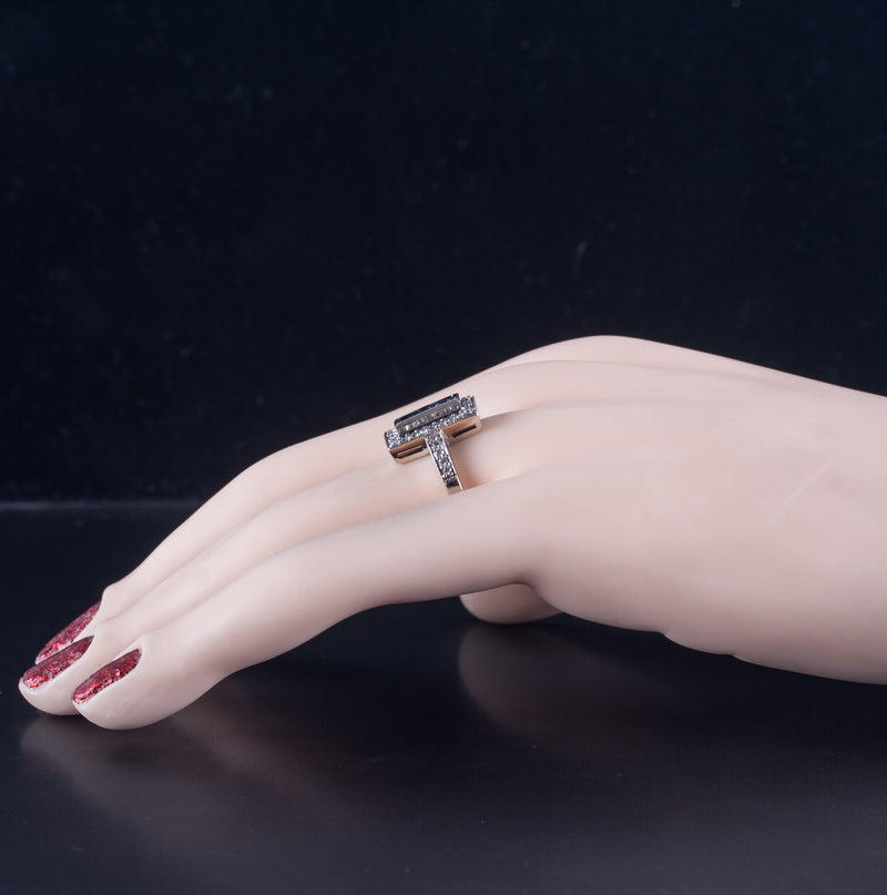 14k White Gold Princess Sapphire & Round Diamond Cocktail Ring .95ctw 4.18g