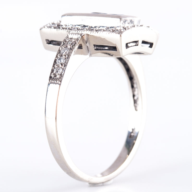 14k White Gold Princess Sapphire & Round Diamond Cocktail Ring .95ctw 4.18g
