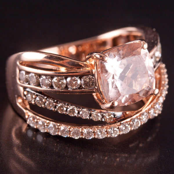 14k Rose Gold Le Vian Cushion AA Morganite Brown Diamond Ring 2.235ctw 7.07g