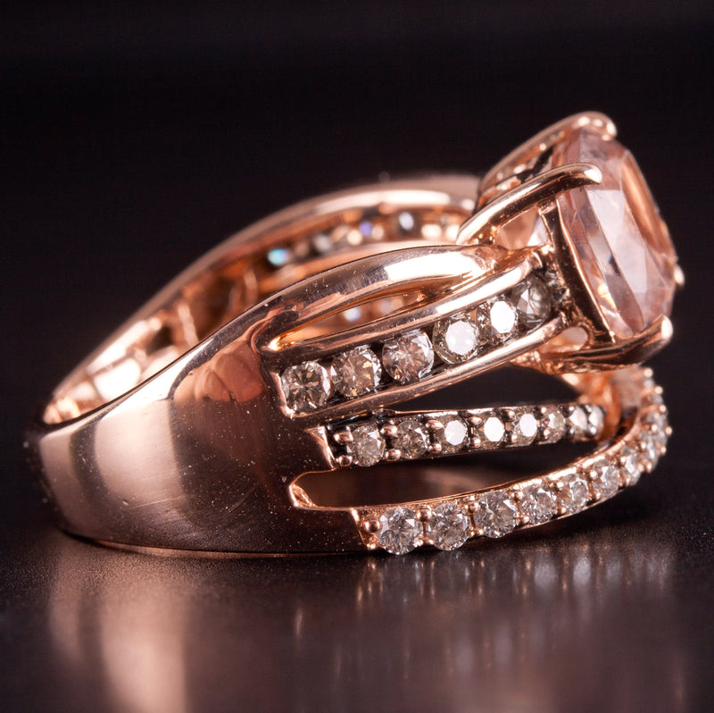 14k Rose Gold Le Vian Cushion AA Morganite Brown Diamond Ring 2.235ctw 7.07g
