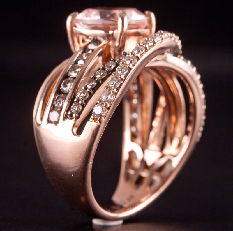 14k Rose Gold Le Vian Cushion AA Morganite Brown Diamond Ring 2.235ctw 7.07g