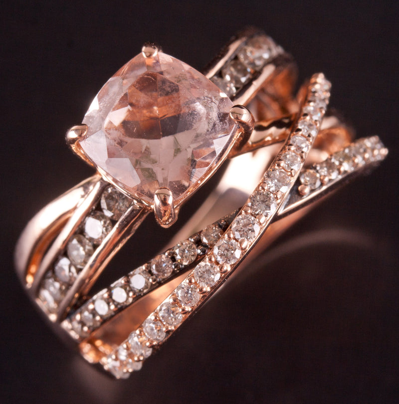 14k Rose Gold Le Vian Cushion AA Morganite Brown Diamond Ring 2.235ctw 7.07g