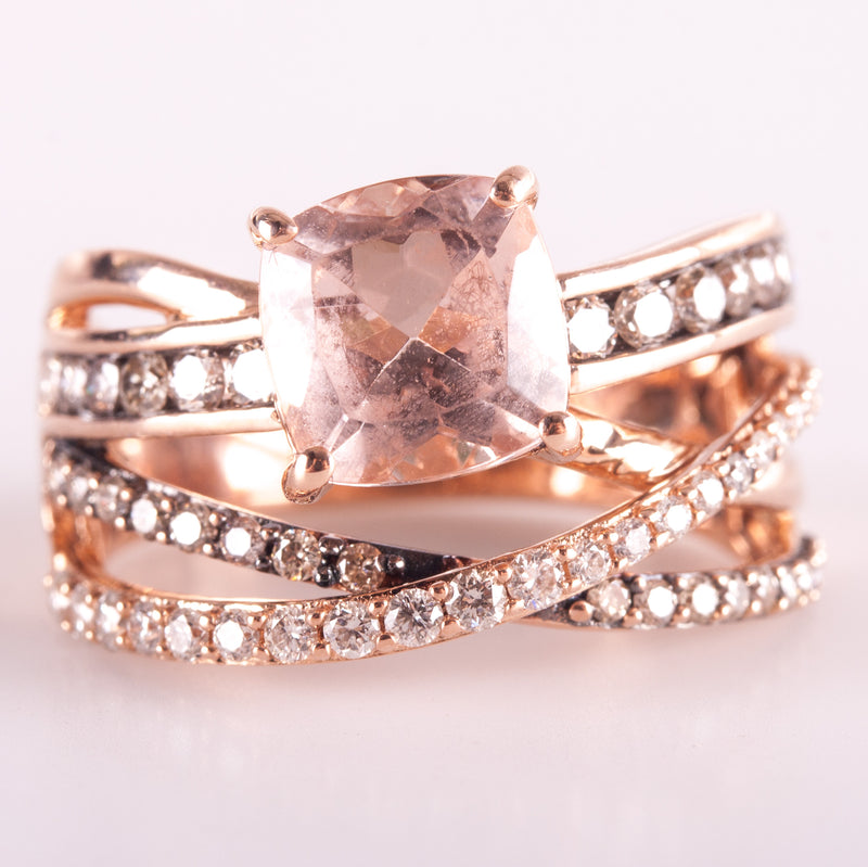 14k Rose Gold Le Vian Cushion AA Morganite Brown Diamond Ring 2.235ctw 7.07g