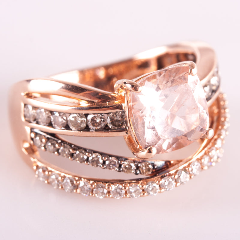 14k Rose Gold Le Vian Cushion AA Morganite Brown Diamond Ring 2.235ctw 7.07g