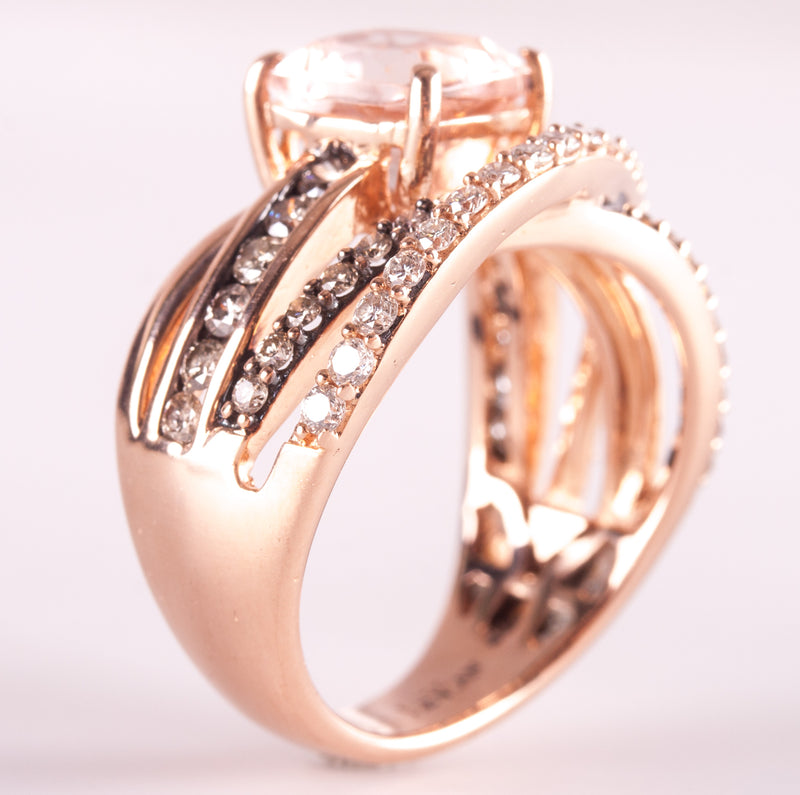 14k Rose Gold Le Vian Cushion AA Morganite Brown Diamond Ring 2.235ctw 7.07g