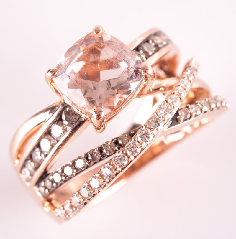 14k Rose Gold Le Vian Cushion AA Morganite Brown Diamond Ring 2.235ctw 7.07g