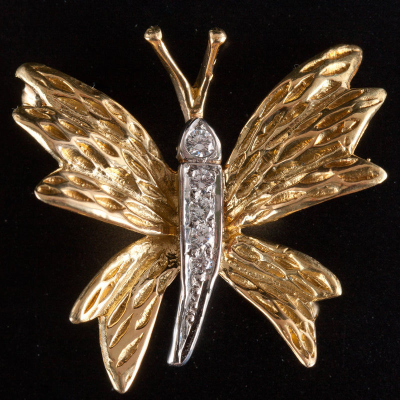 Tiffany & Co. 18k Yellow Gold Platinum Diamond Butterfly Brooch W/ Pouch .06ctw