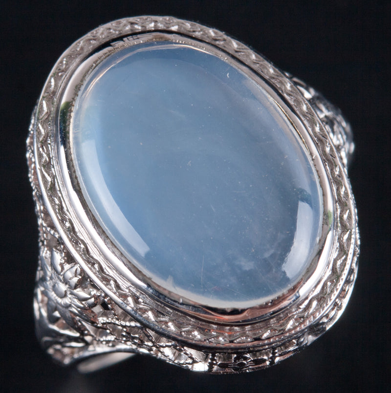 Vintage 1930's 14k White Gold Oval Cabochon Moonstone Solitaire Ring 2.48g