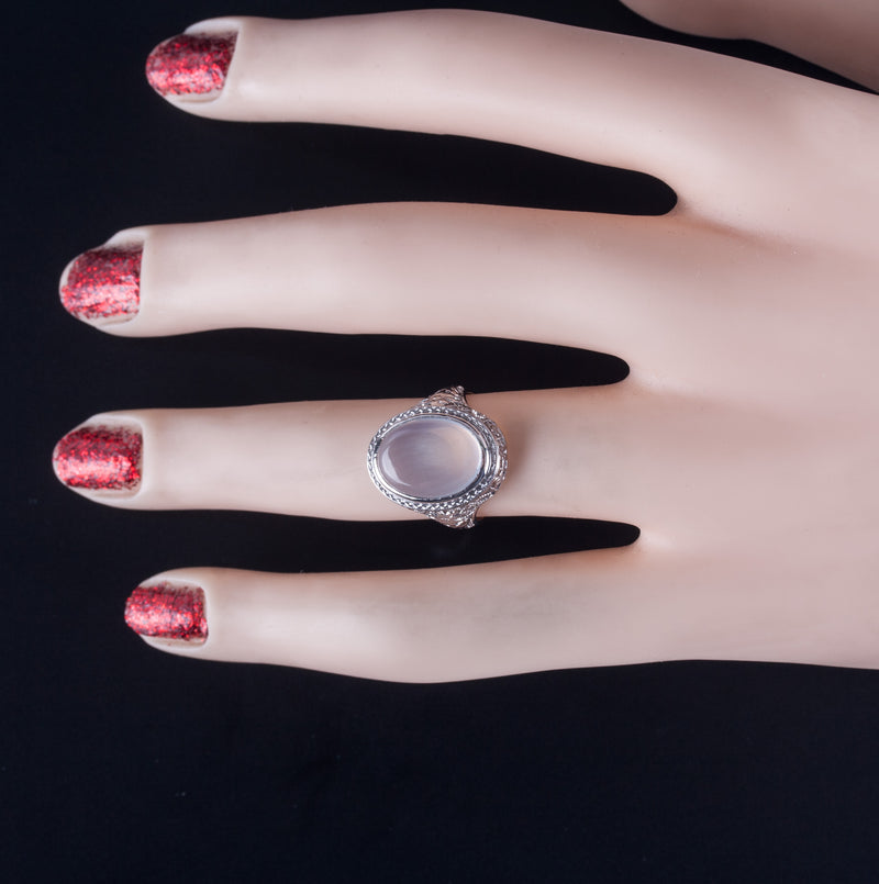 Vintage 1930's 14k White Gold Oval Cabochon Moonstone Solitaire Ring 2.48g