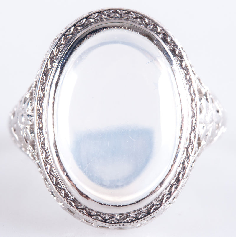 Vintage 1930's 14k White Gold Oval Cabochon Moonstone Solitaire Ring 2.48g