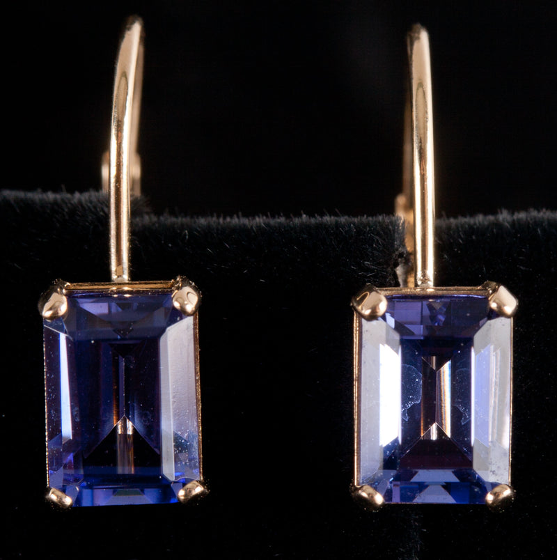 14k Yellow Gold Emerald Shaped Tanzanite Earring Pendant Set 3.75ctw 2.57g