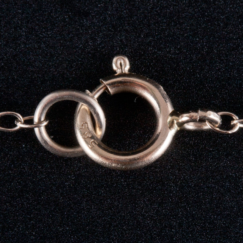 Vintage 1920's 14k White Gold Round Diamond Carved Crystal Necklace .01ct 4.0g