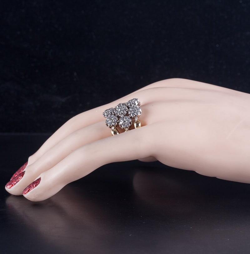 18k Yellow White Gold Sonia B Designed Diamond Mesh Cluster Style Ring .80ctw