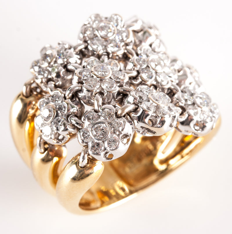 18k Yellow White Gold Sonia B Designed Diamond Mesh Cluster Style Ring .80ctw
