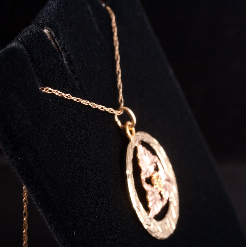 14k / 10k Yellow Rose Gold Round Floral Pendant W/ 20" Chain 2.11g