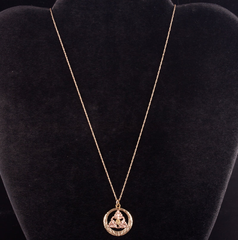 14k / 10k Yellow Rose Gold Round Floral Pendant W/ 20" Chain 2.11g