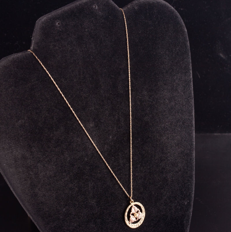 14k / 10k Yellow Rose Gold Round Floral Pendant W/ 20" Chain 2.11g
