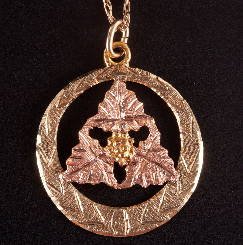 14k / 10k Yellow Rose Gold Round Floral Pendant W/ 20" Chain 2.11g
