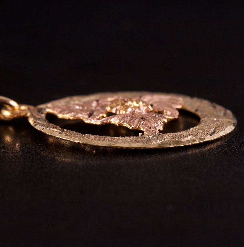 14k / 10k Yellow Rose Gold Round Floral Pendant W/ 20" Chain 2.11g