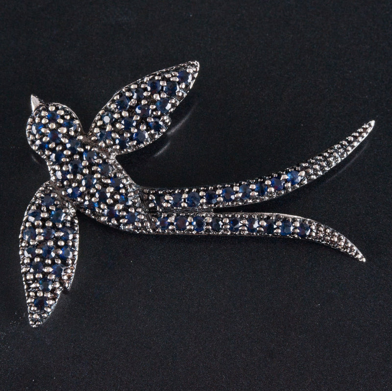 14k White Gold Sapphire Swallow Bird Style Pendant .48ctw 3.69g 37.7mm x 31.2mm