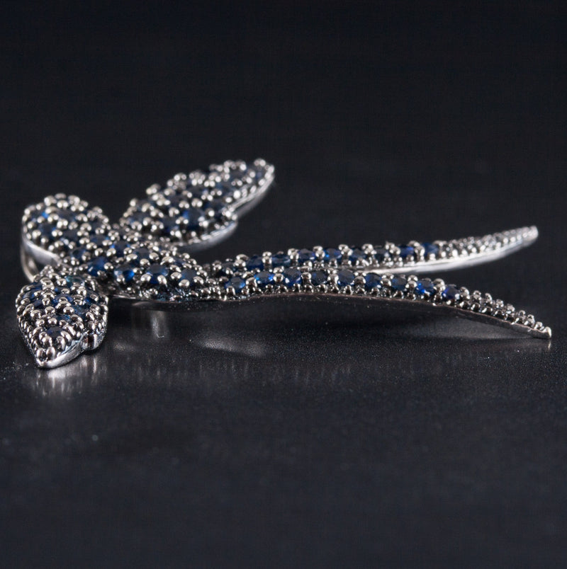 14k White Gold Sapphire Swallow Bird Style Pendant .48ctw 3.69g 37.7mm x 31.2mm