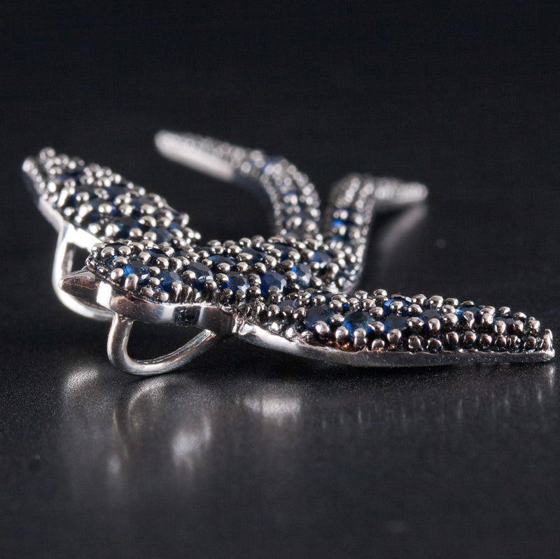 14k White Gold Sapphire Swallow Bird Style Pendant .48ctw 3.69g 37.7mm x 31.2mm
