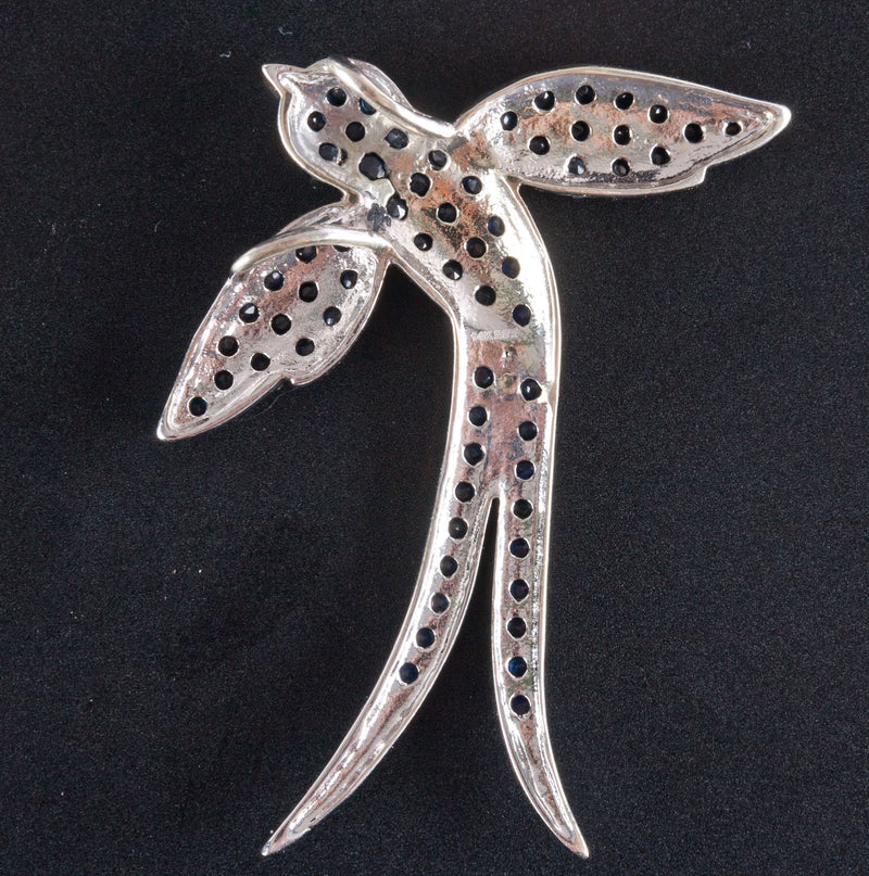 14k White Gold Sapphire Swallow Bird Style Pendant .48ctw 3.69g 37.7mm x 31.2mm