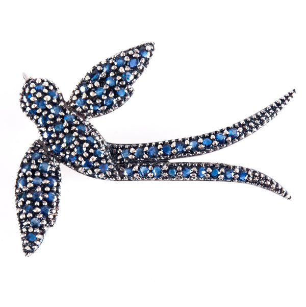 14k White Gold Sapphire Swallow Bird Style Pendant .48ctw 3.69g 37.7mm x 31.2mm