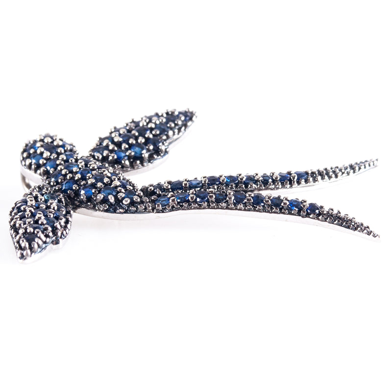 14k White Gold Sapphire Swallow Bird Style Pendant .48ctw 3.69g 37.7mm x 31.2mm