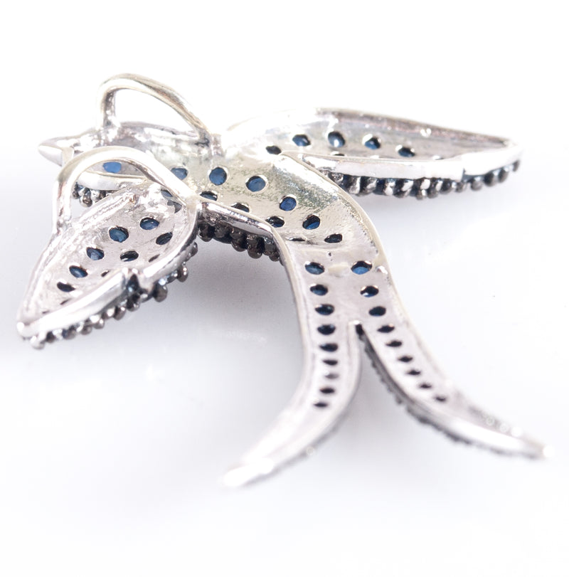14k White Gold Sapphire Swallow Bird Style Pendant .48ctw 3.69g 37.7mm x 31.2mm