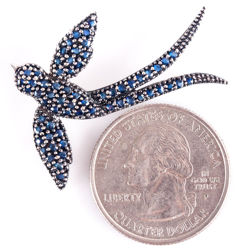 14k White Gold Sapphire Swallow Bird Style Pendant .48ctw 3.69g 37.7mm x 31.2mm
