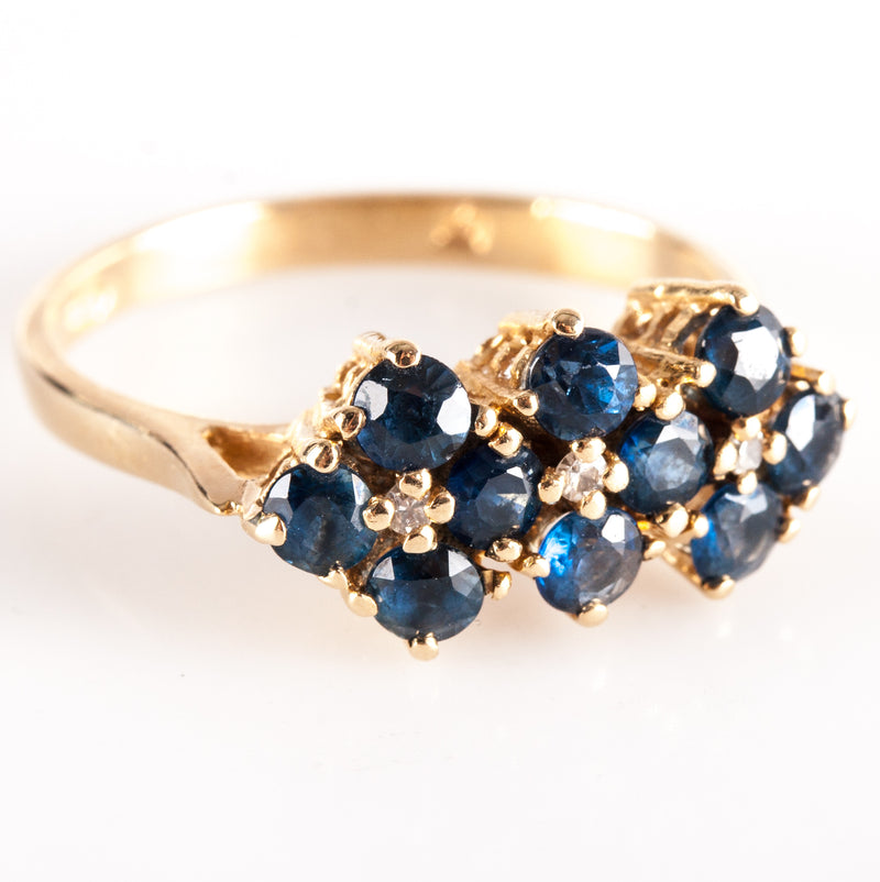 14k Yellow Gold Round Sapphire Diamond Cluster Style Ring 1.33ctw 2.8g