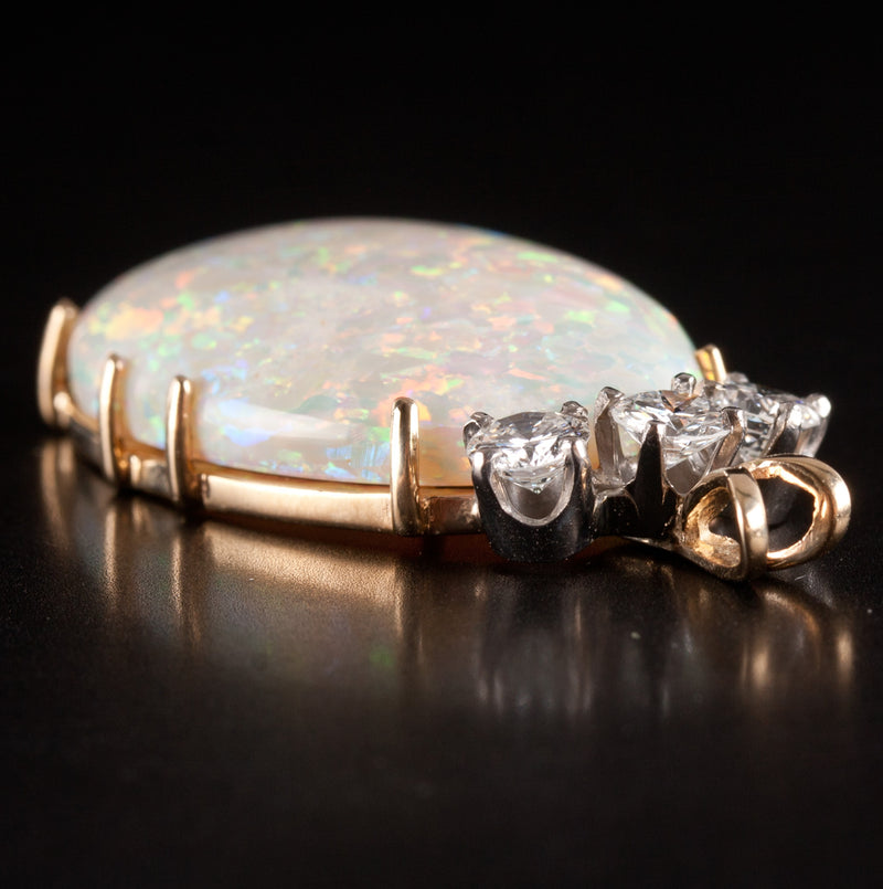 14k Yellow White Gold Oval Cabochon Opal Round Diamond Pendant 20.48ctw 7.52g