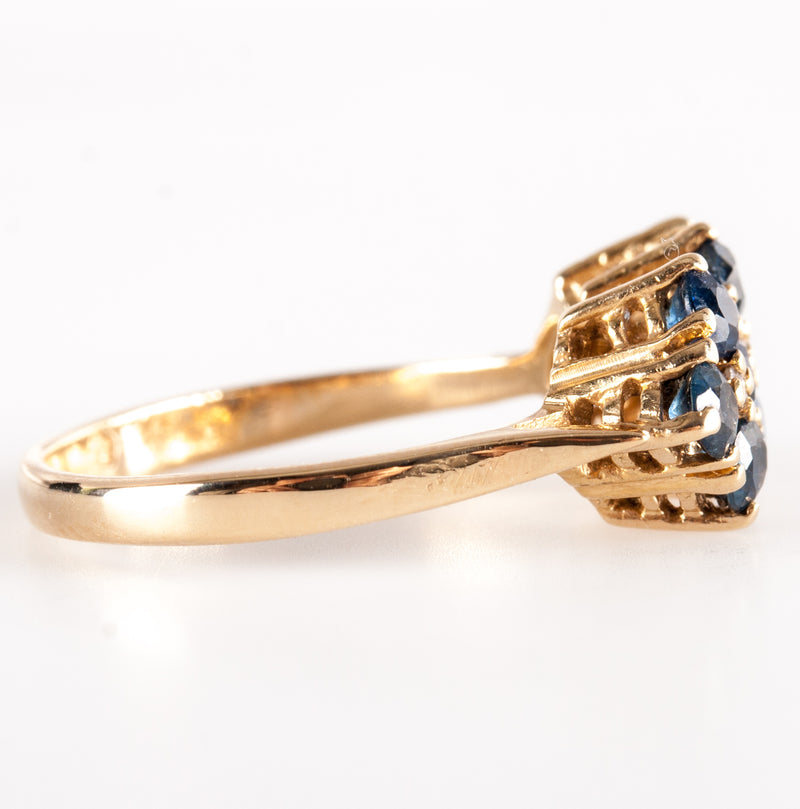 14k Yellow Gold Round Sapphire Diamond Cluster Style Ring 1.33ctw 2.8g