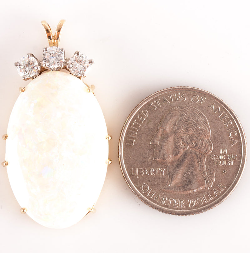 14k Yellow White Gold Oval Cabochon Opal Round Diamond Pendant 20.48ctw 7.52g
