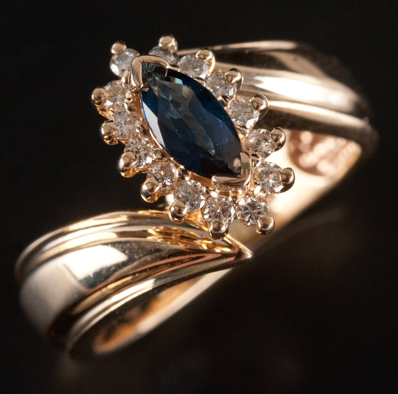 14k Yellow Gold Marquise Sapphire Round Diamond Halo Style Ring .66ctw 3.85g