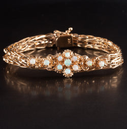 14k Yellow Gold Round Cabochon AA Opal Chain Style Bracelet .70ctw 19.7g
