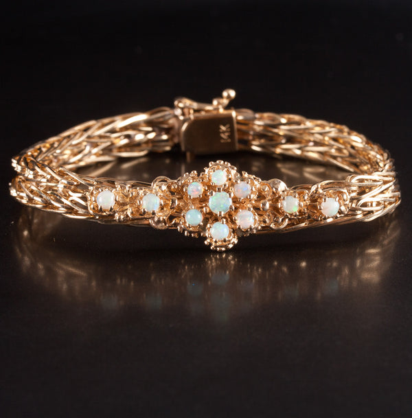 14k Yellow Gold Round Cabochon AA Opal Chain Style Bracelet .70ctw 19.7g