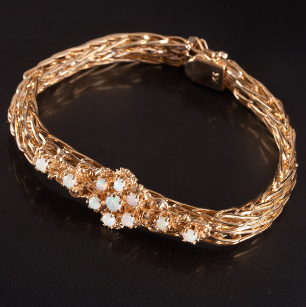 14k Yellow Gold Round Cabochon AA Opal Chain Style Bracelet .70ctw 19.7g