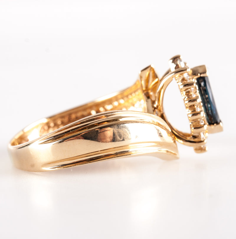 14k Yellow Gold Marquise Sapphire Round Diamond Halo Style Ring .66ctw 3.85g