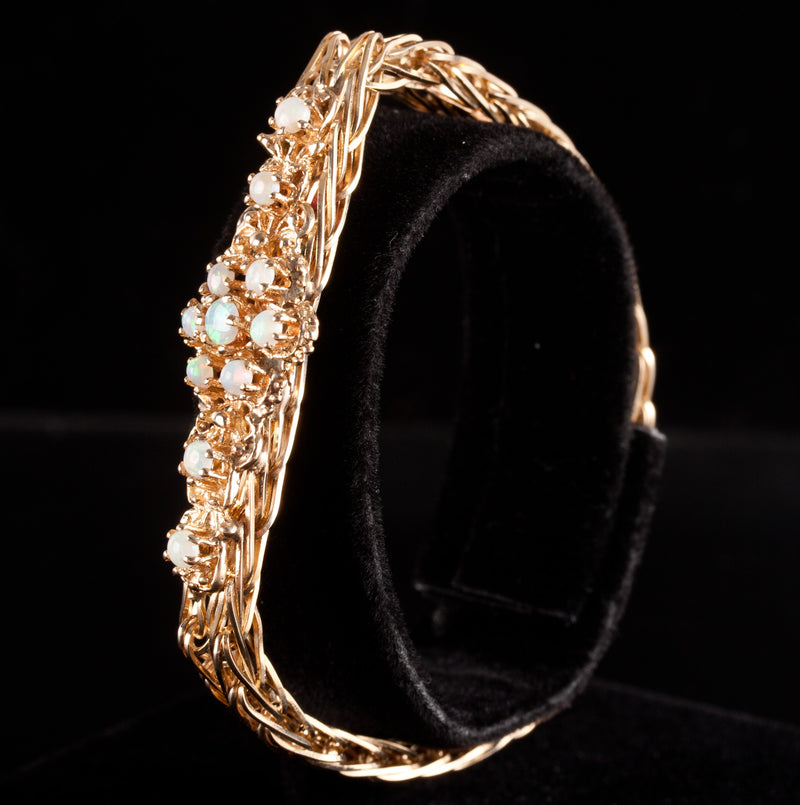 14k Yellow Gold Round Cabochon AA Opal Chain Style Bracelet .70ctw 19.7g